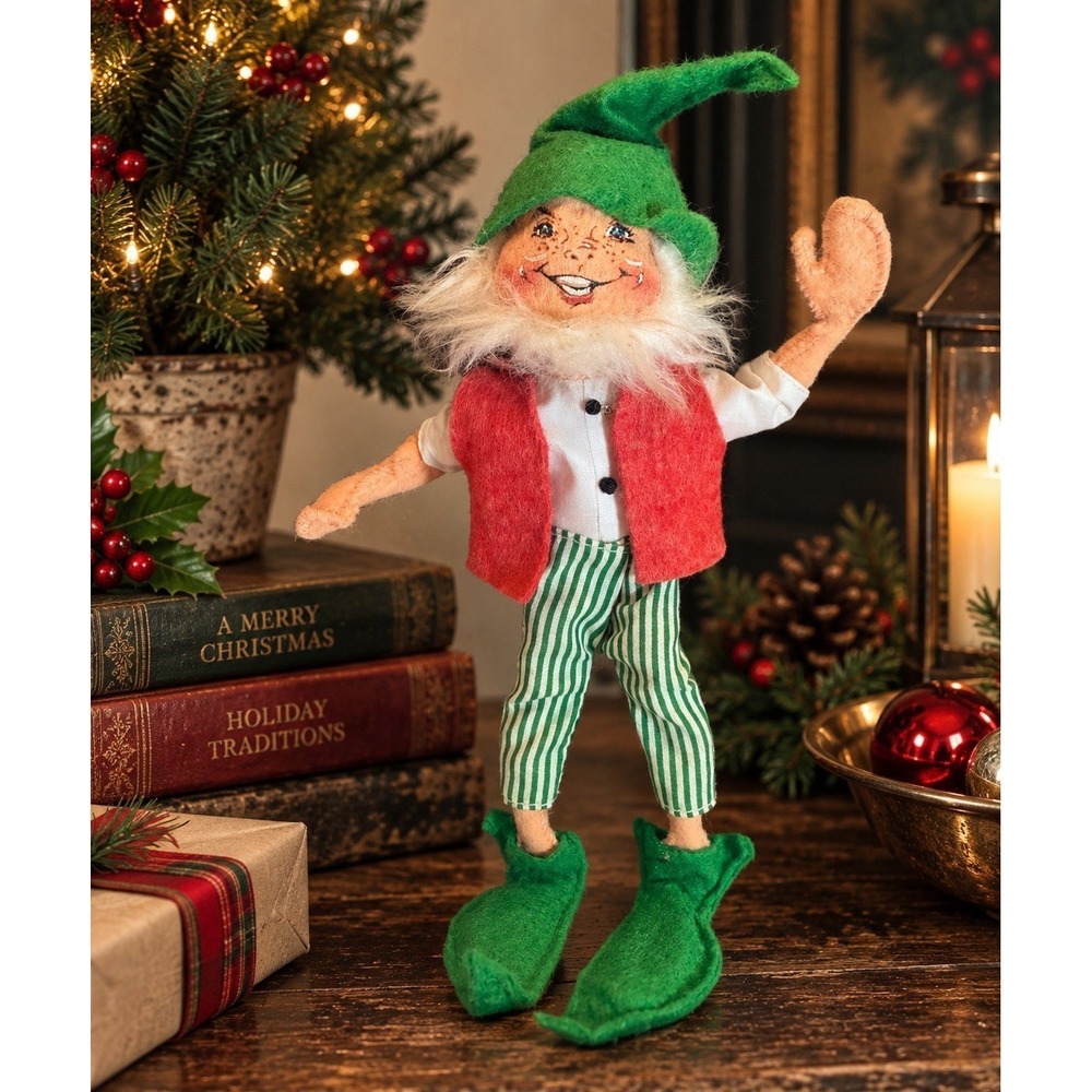 Vintage 1991 Annalee Santa Helper Elf Doll 9" Christmas Holiday Decor Green Red